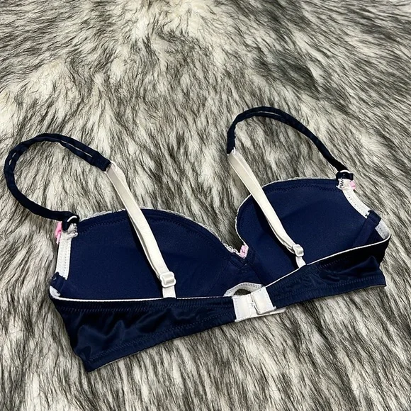 Victorias’s Secret Sexy Little Things Navy Damask Balconette Push Up Bra 32C - Picture 9 of 13